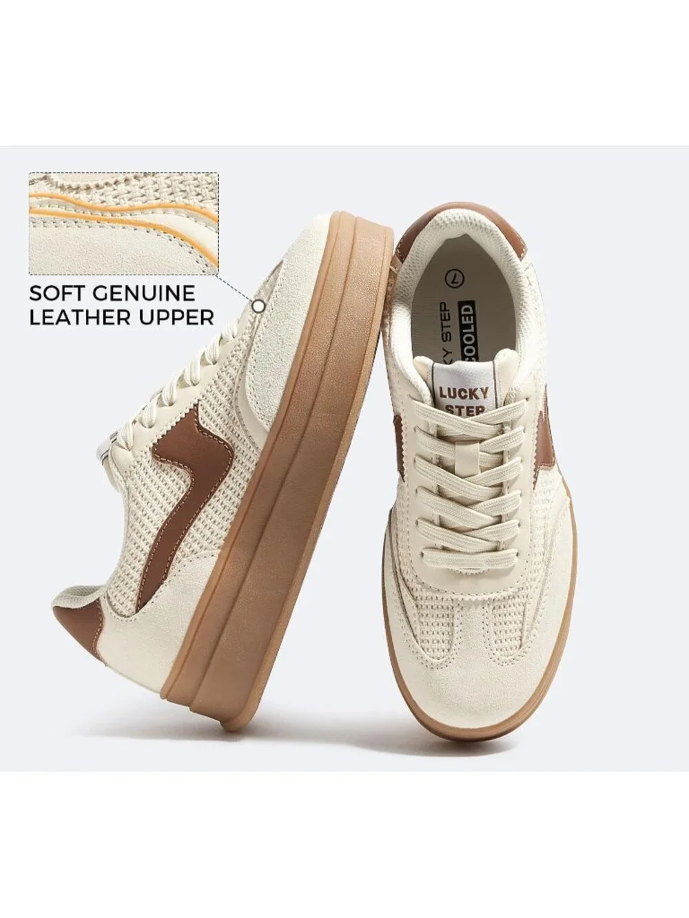 🆕Women's Beige Brown Platform Fashion Sneakers Thick Sole Casual Walking Shoes